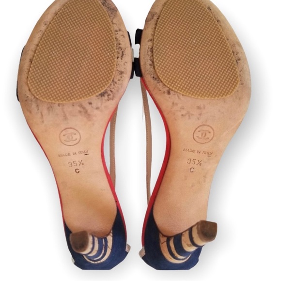 CHANEL Nautical Striped Suede Heels - Picture 2 of 11